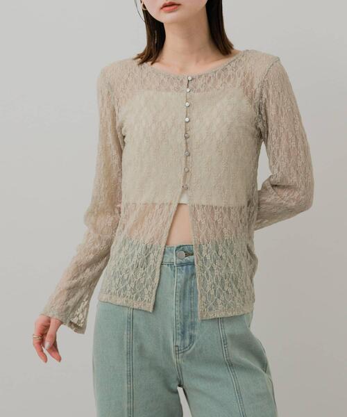 SENSE OF PLACE by URBAN RESEARCH(センスオブプレイスバイアーバンリサーチ)の「ボートネックレースカーディガン(カーディガン/ボレロ・レディース・ブラック/アイボリー/ベージュ・ONE)」の3枚目の写真