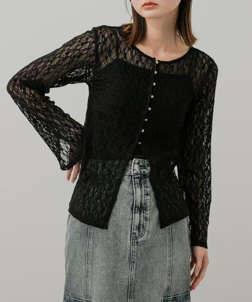 SENSE OF PLACE by URBAN RESEARCH(センスオブプレイスバイアーバンリサーチ)の「ボートネックレースカーディガン(カーディガン/ボレロ・レディース・ブラック/アイボリー/ベージュ・ONE)」の1枚目の写真