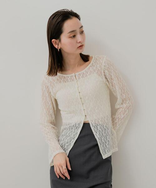 SENSE OF PLACE by URBAN RESEARCH(センスオブプレイスバイアーバンリサーチ)の「ボートネックレースカーディガン(カーディガン/ボレロ・レディース・ブラック/アイボリー/ベージュ・ONE)」の8枚目の写真