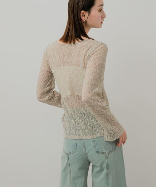 SENSE OF PLACE by URBAN RESEARCH(センスオブプレイスバイアーバンリサーチ)の「ボートネックレースカーディガン(カーディガン/ボレロ・レディース・ブラック/アイボリー/ベージュ・ONE)」の4枚目の写真