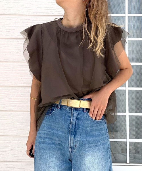 Q(キュー)の「フレアスリーブブラウス(シャツ/ブラウス・レディース・オリーブ/ブラック/オフホワイト・MEDIUM)」の22枚目の写真