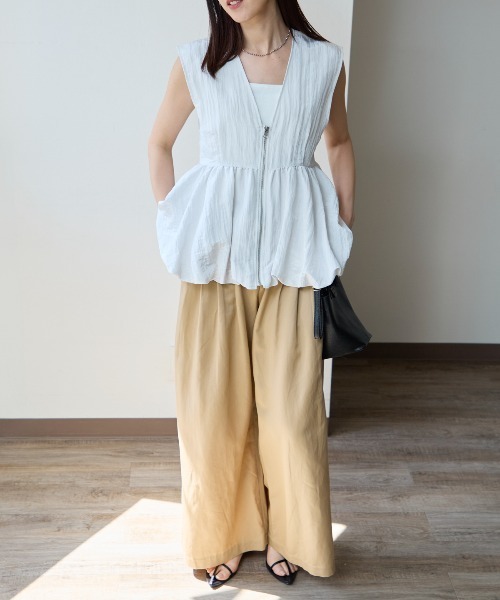美品 coulage クラージュ コットンバルーンベスト ジレ セットアップ対応】裾タックコクーンシルエットベスト(ベスト