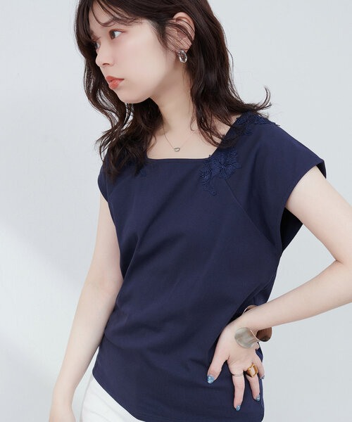 natural couture(ナチュラルクチュール)の「【WEB限定】花柄レーススクエアネックTシャツ(Tシャツ/カットソー・レディース・ピンク/オフホワイト/ミント/ネイビー・FREE)」の21枚目の写真