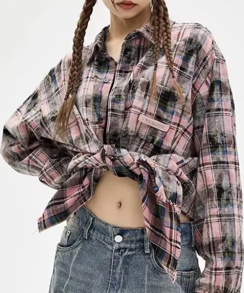 ブラウス シャツ Z)「BLINGLEADS」チェックシャツ/ABS22170 レディース メンズ Z)【BLINGLEADS】ﾁｪｯｸｼｬﾂ/ABS22170（シャツ/ブラウス）｜Bling