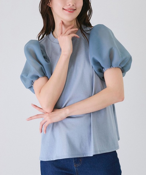 Jayro(ジャイロ)の「シアー袖ブラウス(Tシャツ/カットソー・レディース・ホワイト系その他/ブルー/ブラック・M)」の1枚目の写真