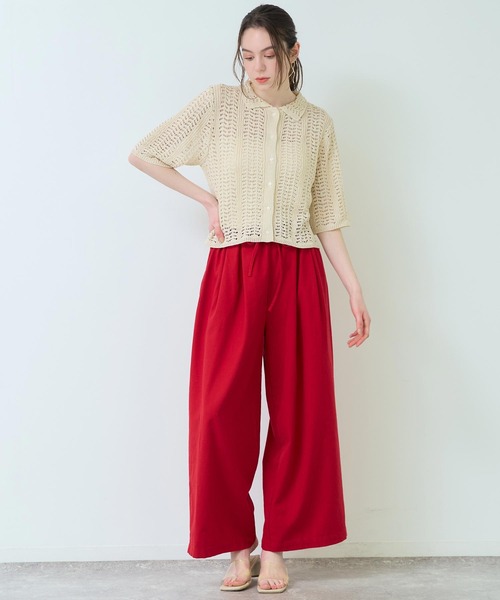 Settimissimo(セッティミッシモ)の「ハーフ スリーブ 透かし編み ニット シャツ(ニット/セーター・レディース・アイボリー/ブラック・FREE)」の5枚目の写真