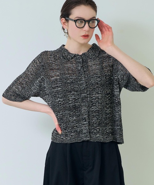 Settimissimo(セッティミッシモ)の「ハーフ スリーブ 透かし編み ニット シャツ(ニット/セーター・レディース・アイボリー/ブラック・FREE)」の7枚目の写真