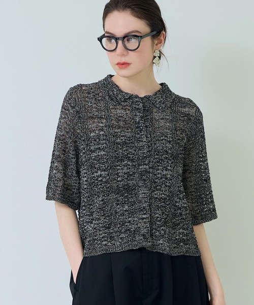 Settimissimo(セッティミッシモ)の「ハーフ スリーブ 透かし編み ニット シャツ(ニット/セーター・レディース・アイボリー/ブラック・FREE)」の8枚目の写真