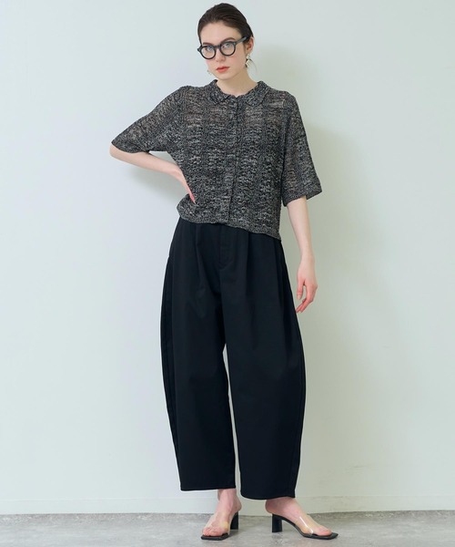 Settimissimo(セッティミッシモ)の「ハーフ スリーブ 透かし編み ニット シャツ(ニット/セーター・レディース・アイボリー/ブラック・FREE)」の9枚目の写真