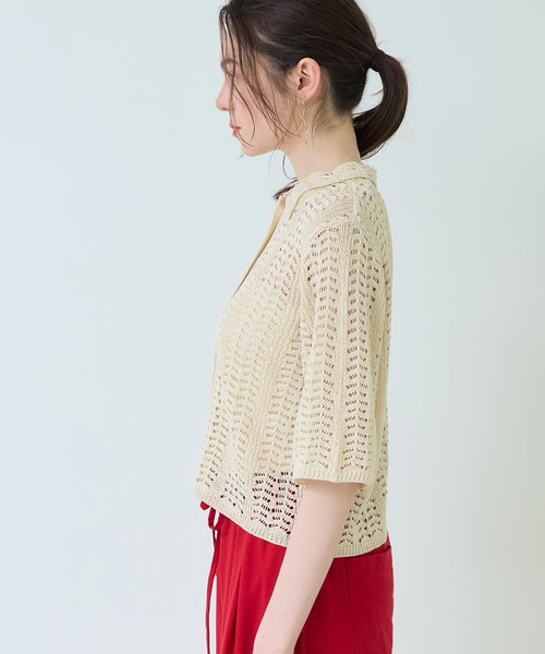 Settimissimo(セッティミッシモ)の「ハーフ スリーブ 透かし編み ニット シャツ(ニット/セーター・レディース・アイボリー/ブラック・FREE)」の11枚目の写真