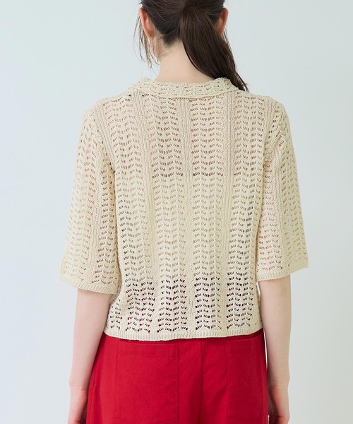 Settimissimo(セッティミッシモ)の「ハーフ スリーブ 透かし編み ニット シャツ(ニット/セーター・レディース・アイボリー/ブラック・FREE)」の12枚目の写真