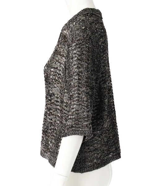 Settimissimo(セッティミッシモ)の「ハーフ スリーブ 透かし編み ニット シャツ(ニット/セーター・レディース・アイボリー/ブラック・FREE)」の13枚目の写真