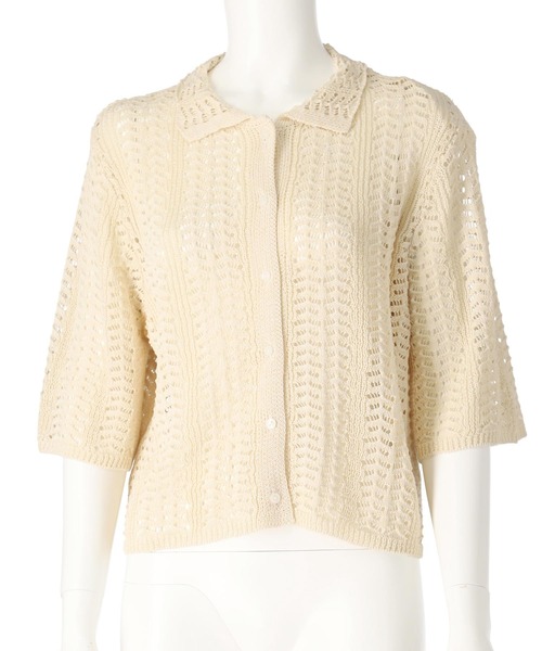 Settimissimo(セッティミッシモ)の「ハーフ スリーブ 透かし編み ニット シャツ(ニット/セーター・レディース・アイボリー/ブラック・FREE)」の16枚目の写真