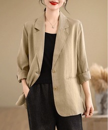 オリーブ色 テーラードジャケット コットン混紡 テーラードジャケット（グリーン・カーキ/緑色系）ファッション