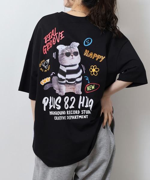 猫プリントTシャツ