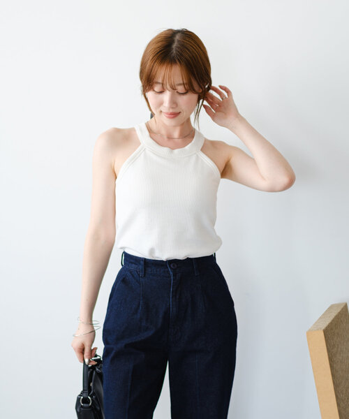 Kastane（カスタネ）の「【カップ取り外し可】B カップ付きホルターネックキャミ（キャミソール・レディース・ブラック/オフホワイト/グレー・FREE）」の4枚目の写真