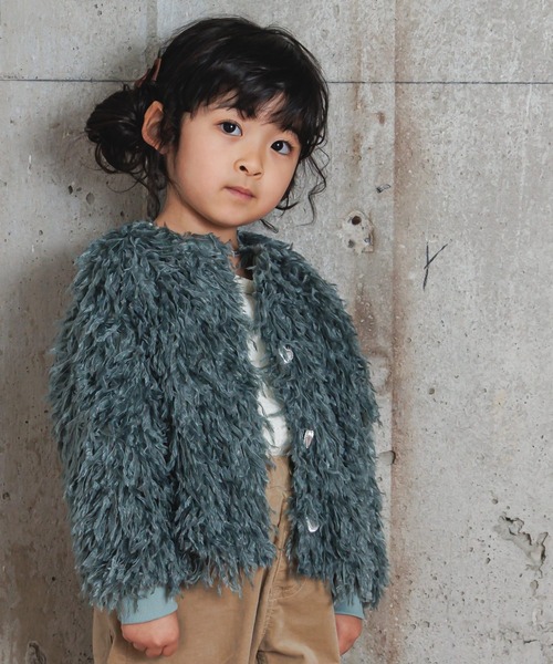 MAKE YOUR DAY（メイクユアデイ）の「ママとおそろいシャギーカーディガン■80～140cm（カーディガン/ボレロ・キッズ・ブラック/ミント・130/120/110/100/90/80/140）」の2枚目の写真
