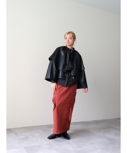 DOLLUPOOPS（ドールアップウップス）の「合皮ケープライクブルゾン（ライダースジャケット・レディース・ブラック/ブラウン・38）」の6枚目の写真