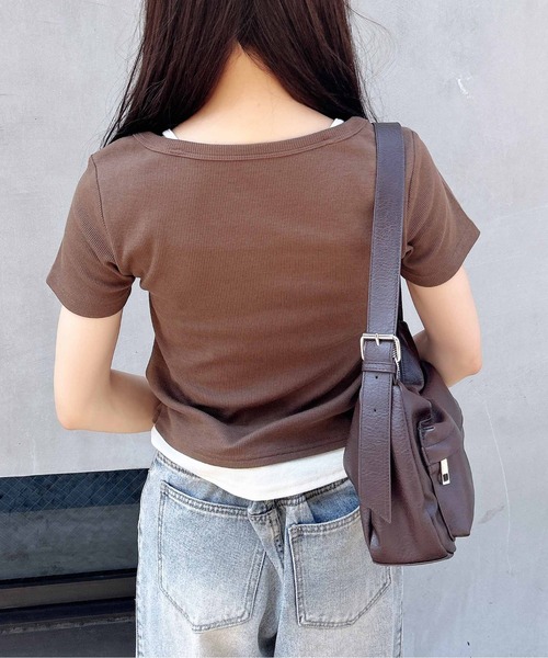 INGNI(イング)の「プレート付ハトメレイヤードリブトップス(Tシャツ/カットソー・レディース・ホワイト×ブラック/ブラウン系その他4/ブラック×グレー・M)」の7枚目の写真