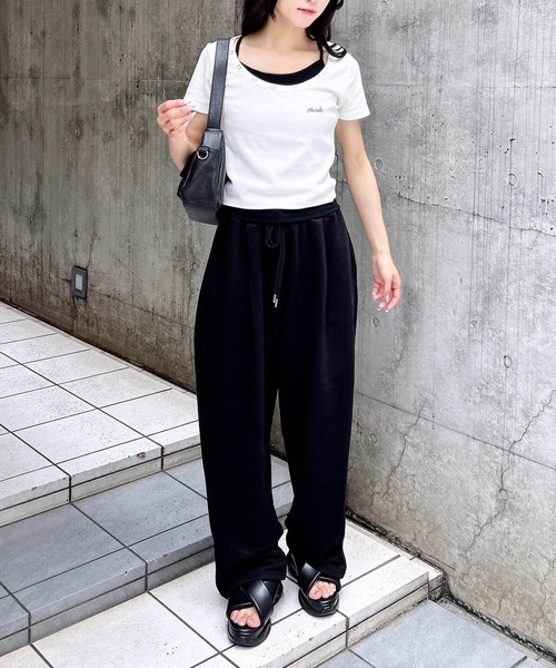 INGNI(イング)の「プレート付ハトメレイヤードリブトップス(Tシャツ/カットソー・レディース・ホワイト×ブラック/ブラウン系その他4/ブラック×グレー・M)」の16枚目の写真