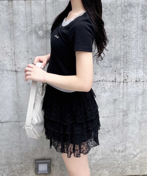 INGNI(イング)の「プレート付ハトメレイヤードリブトップス(Tシャツ/カットソー・レディース・ホワイト×ブラック/ブラウン系その他4/ブラック×グレー・M)」の19枚目の写真