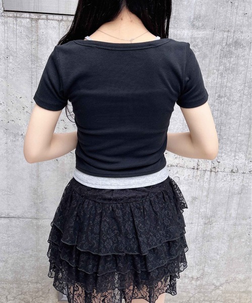 INGNI(イング)の「プレート付ハトメレイヤードリブトップス(Tシャツ/カットソー・レディース・ホワイト×ブラック/ブラウン系その他4/ブラック×グレー・M)」の20枚目の写真