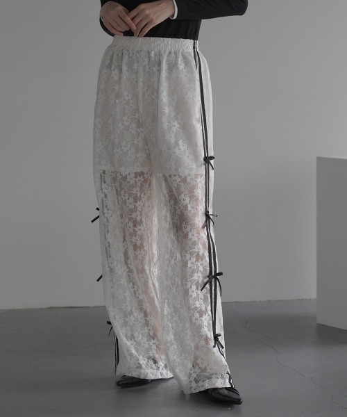 【美品】agawd selectレースラインパンツlace line pants セール】Side lace line straight sweatpants / サイドレース