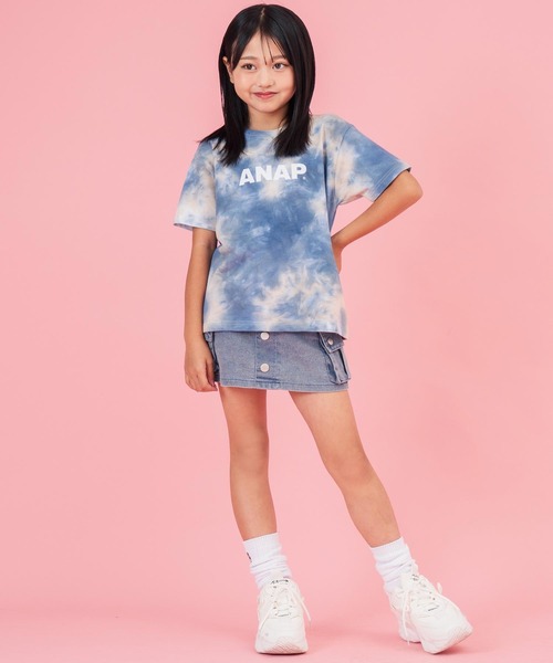 ANAP kids（アナップキッズ）の「カーゴ デニム ミニスカパン【ジュニアお揃い】（スカート・キッズ・ライトブルー/ブラック・110cm/120cm/130cm）」の9枚目の写真