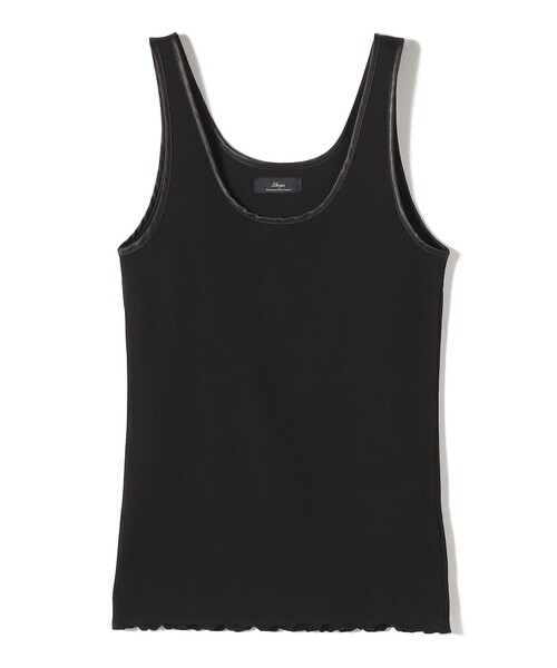 【シップス　ウィメン】SHIPS Primary Navy Label:サテン パイピング リブ タンクトップ SHIPS Primary Navy Label:サテン パイピング リブ タンクトップ