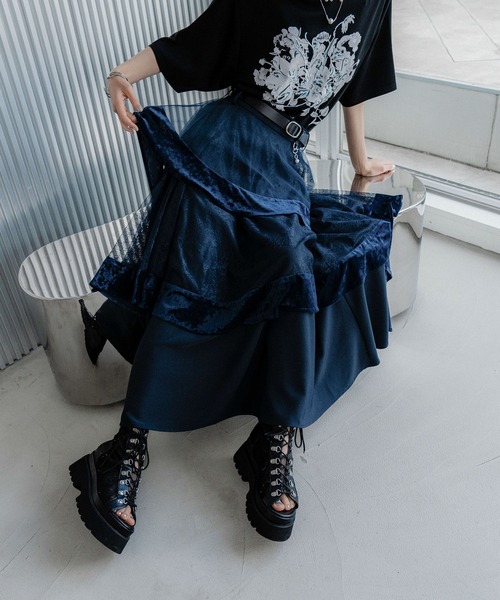 コンビネーションイソザイアシメフリルスカート(HARE) HARE（ハレ）の「コンビネーションイソザイアシメフリルスカート