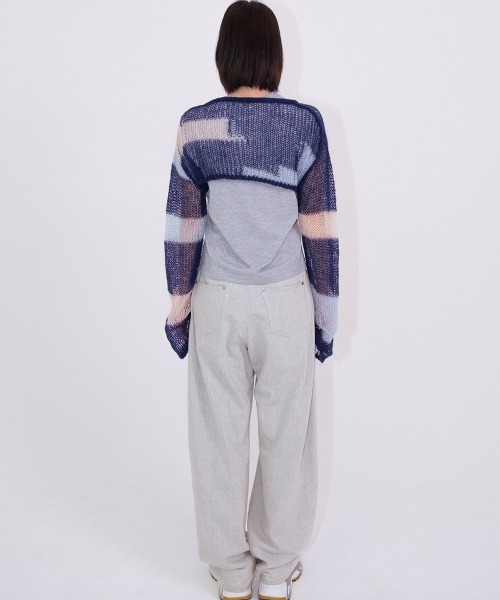 soduk（スドーク）の「patchwork short knit cardigan（カーディガン/ボレロ・レディース・ネイビー/ピンク・ONE SIZE）」の12枚目の写真