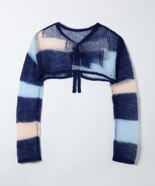soduk（スドーク）の「patchwork short knit cardigan（カーディガン/ボレロ・レディース・ネイビー/ピンク・ONE SIZE）」の11枚目の写真