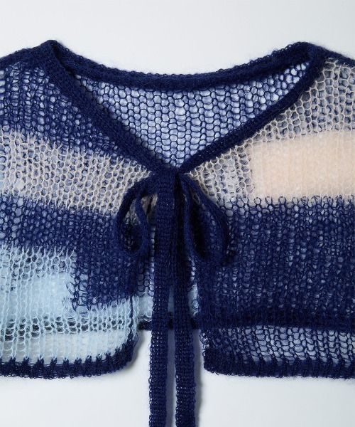 soduk（スドーク）の「patchwork short knit cardigan（カーディガン/ボレロ・レディース・ネイビー/ピンク・ONE SIZE）」の7枚目の写真