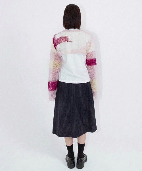 soduk（スドーク）の「patchwork short knit cardigan（カーディガン/ボレロ・レディース・ネイビー/ピンク・ONE SIZE）」の6枚目の写真