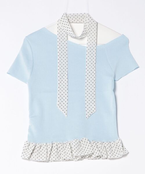 Ritzy(リッツィー)の「3色展開オフショルダー 首元リボン ドット柄のフリル Tシャツ/カットソー(Tシャツ/カットソー・レディース・ブラック/ホワイト/ブルー・FREE)」の19枚目の写真