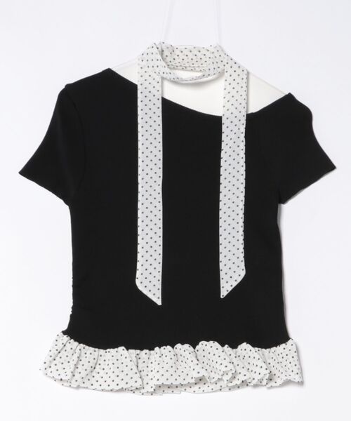 Ritzy(リッツィー)の「3色展開オフショルダー 首元リボン ドット柄のフリル Tシャツ/カットソー(Tシャツ/カットソー・レディース・ブラック/ホワイト/ブルー・FREE)」の20枚目の写真