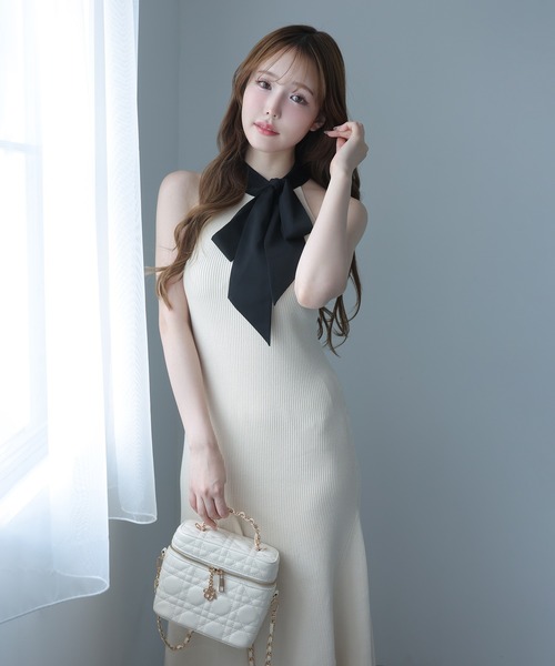 NICE CLAUP ナイスクラップ ボウタイアメスリニットワンピース one after another NICE CLAUP｜【Mode Ribbon Collection