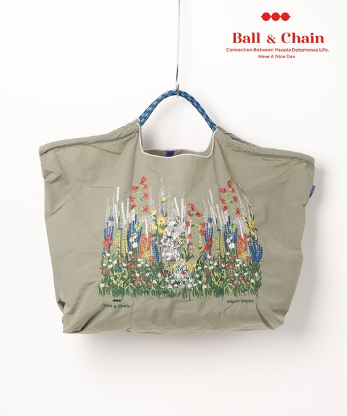 SUPER HAKKA×Ball＆Chain うさぎの隠れ家刺繍トートバッグ（L