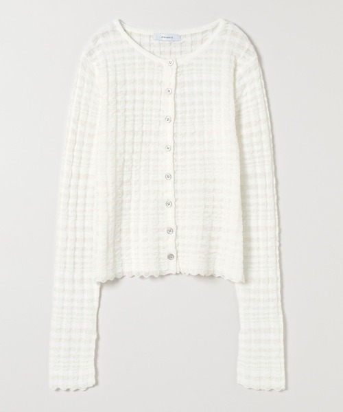 JEANASIS（ジーナシス）の「12Gチェックジャガードクルーカーディガン/590772（カーディガン/ボレロ・レディース・ブラック/ネイビー/レッド/オフホワイト/イエロー・FREE）」の2枚目の写真