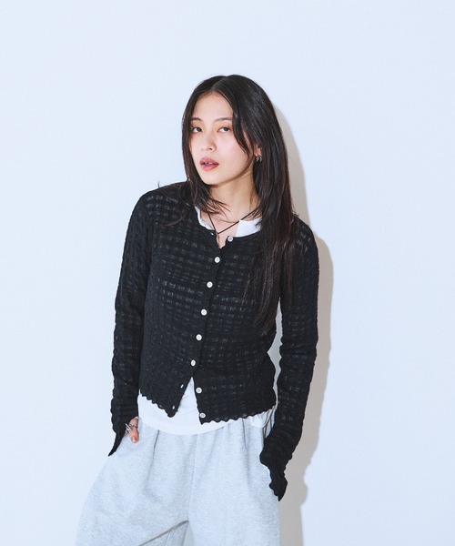 ジーナシス　jeanasis 詰め合わせ　セット　商品追加しました。 12Gチェックジャガードクルーカーディガン/590772（カーディガン