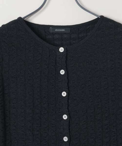 JEANASIS（ジーナシス）の「12Gチェックジャガードクルーカーディガン/590772（カーディガン/ボレロ・レディース・ブラック/ネイビー/レッド/オフホワイト/イエロー・FREE）」の7枚目の写真