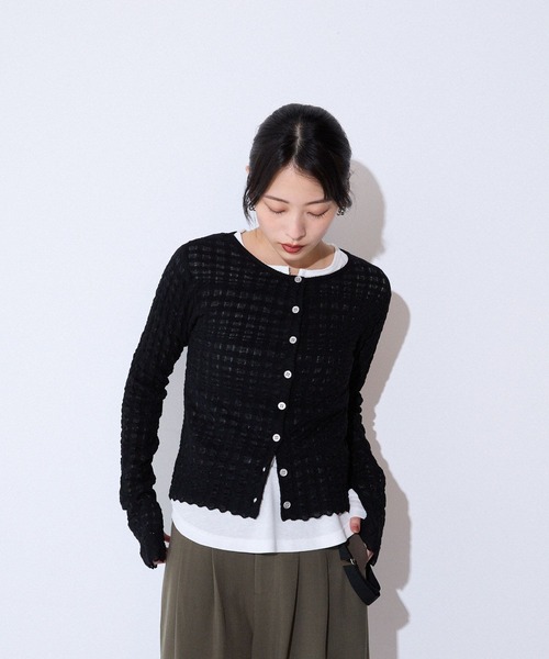 JEANASIS（ジーナシス）の「12Gチェックジャガードクルーカーディガン/590772（カーディガン/ボレロ・レディース・ブラック/ネイビー/レッド/オフホワイト/イエロー・FREE）」の20枚目の写真