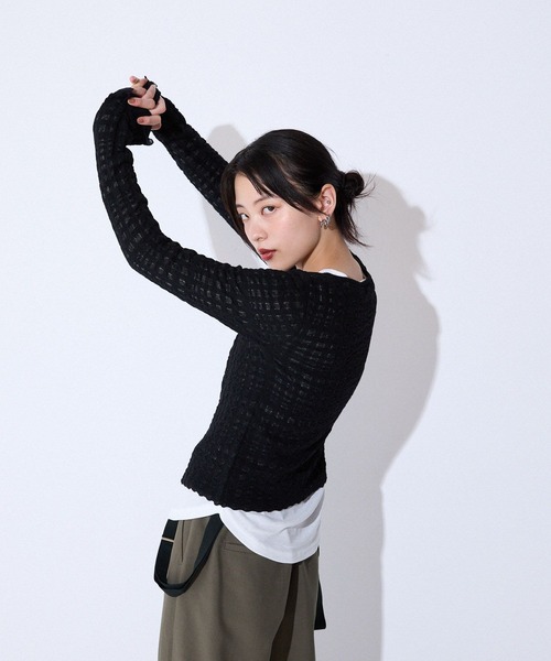 JEANASIS（ジーナシス）の「12Gチェックジャガードクルーカーディガン/590772（カーディガン/ボレロ・レディース・ブラック/ネイビー/レッド/オフホワイト/イエロー・FREE）」の18枚目の写真