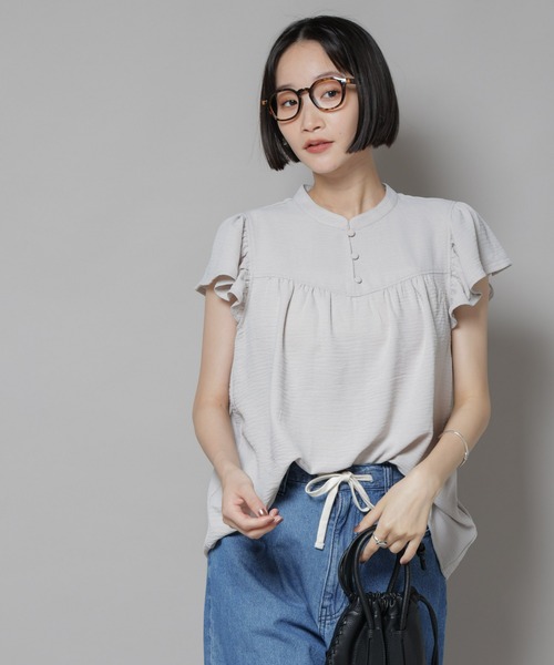 NANO universe（ナノユニバース）の「フリルスリーブブラウス(セットアップ可)（シャツ/ブラウス・レディース・ブラック/ベージュ/ブルー・FREE）」の10枚目の写真