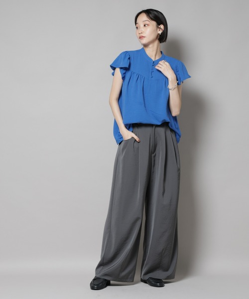 NANO universe（ナノユニバース）の「フリルスリーブブラウス(セットアップ可)（シャツ/ブラウス・レディース・ブラック/ベージュ/ブルー・FREE）」の18枚目の写真