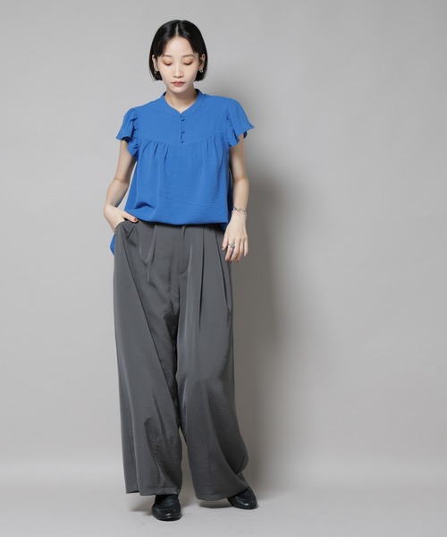 NANO universe（ナノユニバース）の「フリルスリーブブラウス(セットアップ可)（シャツ/ブラウス・レディース・ブラック/ベージュ/ブルー・FREE）」の19枚目の写真