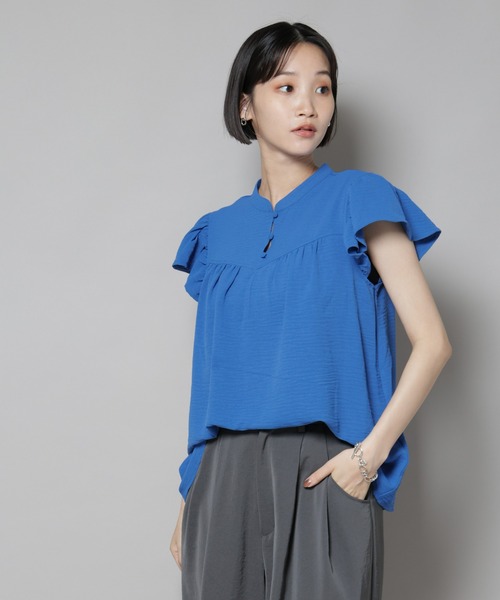 NANO universe（ナノユニバース）の「フリルスリーブブラウス(セットアップ可)（シャツ/ブラウス・レディース・ブラック/ベージュ/ブルー・FREE）」の15枚目の写真