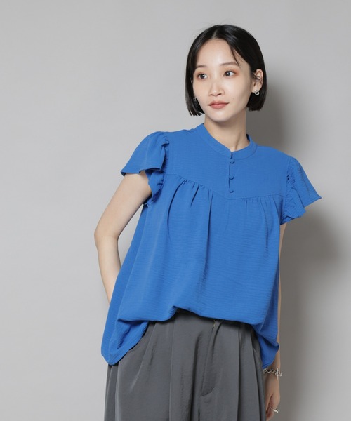 NANO universe（ナノユニバース）の「フリルスリーブブラウス(セットアップ可)（シャツ/ブラウス・レディース・ブラック/ベージュ/ブルー・FREE）」の16枚目の写真