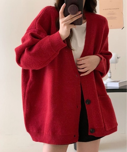 kirakiraShop(キラキラショップ)の「深Vネック ニット ロング カーディガン(カーディガン/ボレロ・レディース・ブラック/ホワイト/ブラウン/レッド/グリーン/チャコール・FREE)」の8枚目の写真
