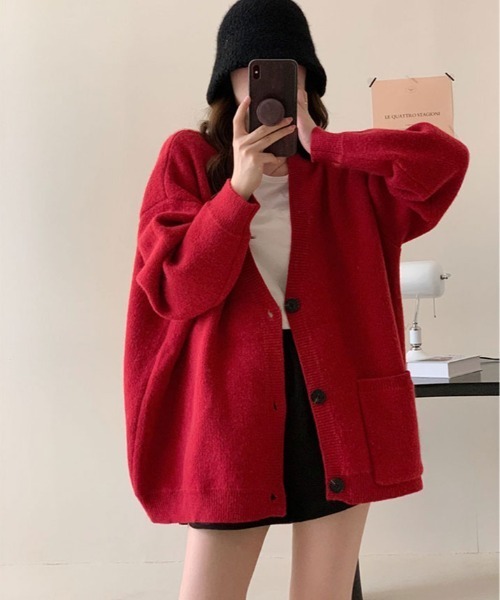 kirakiraShop(キラキラショップ)の「深Vネック ニット ロング カーディガン(カーディガン/ボレロ・レディース・ブラック/ホワイト/ブラウン/レッド/グリーン/チャコール・FREE)」の7枚目の写真